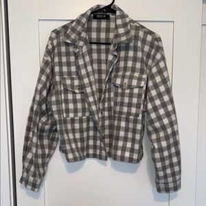 Blue B Gray & White Cropped Plaid Shirt Jacket